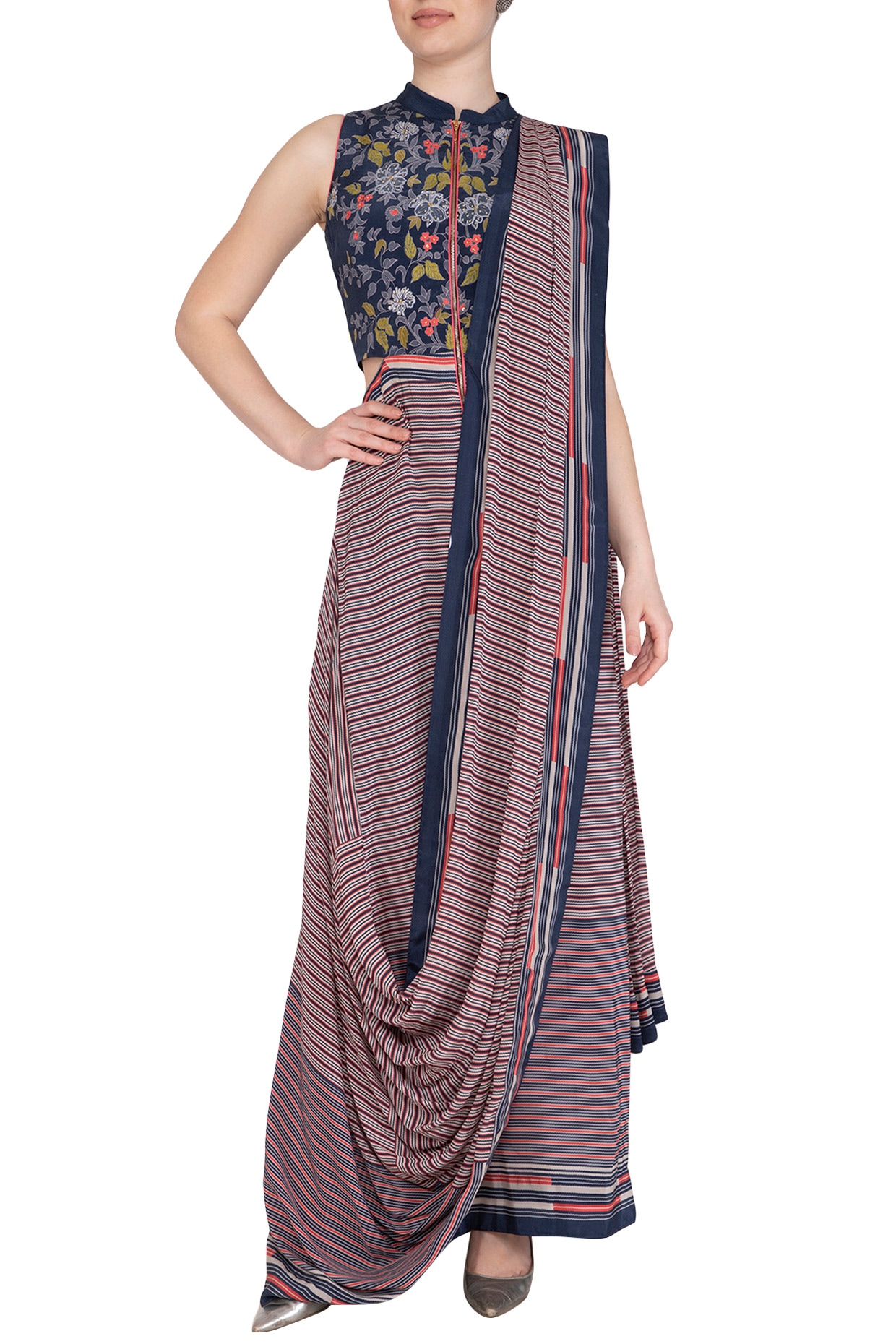 printed saree gown design