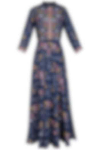 Indigo Blue Embroidered Printed Maxi Dress by Soup by Sougat Paul