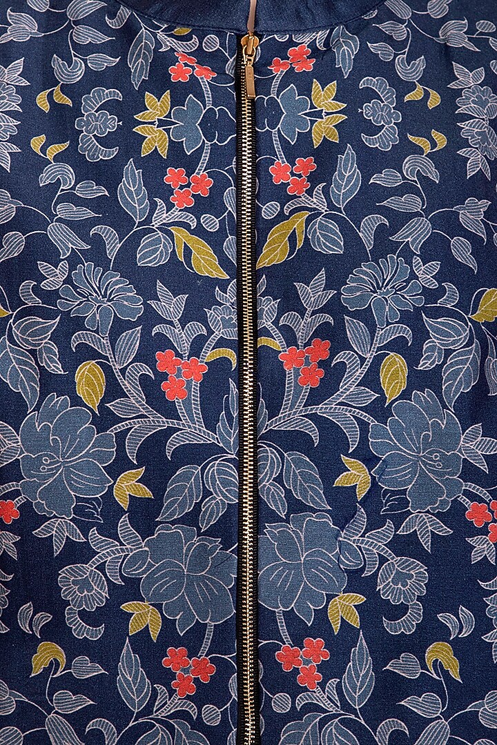 Indigo Blue Embroidered Printed Jacket With Midi Summer Dress by Soup by Sougat Paul at Pernia's Pop Up Shop