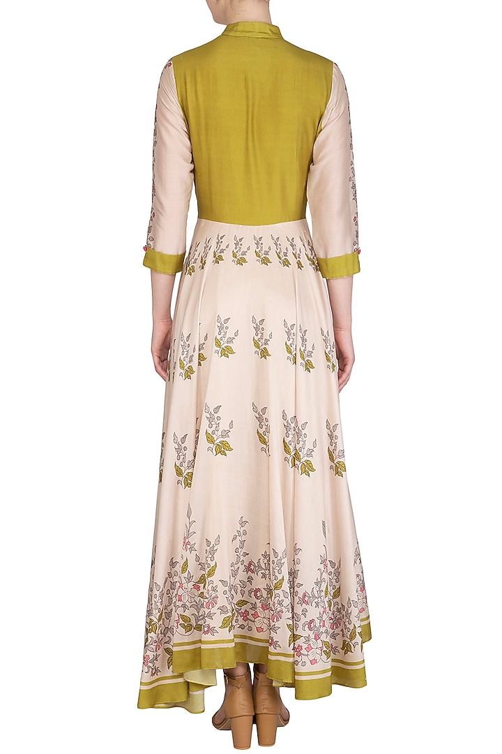 Off White Embroidered Printed Draped Party Wear Anarkali Dress by Soup by Sougat Paul at Pernia's Pop Up Shop
