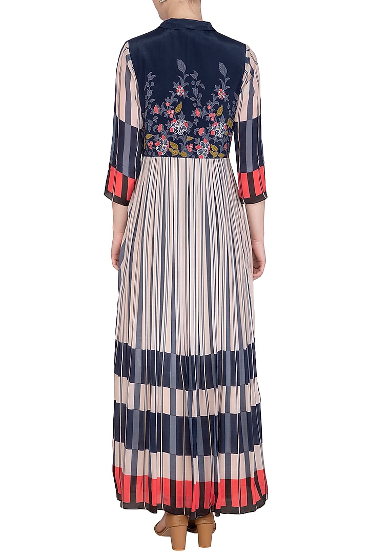 Indigo Blue Embroidered Printed Maxi Vacation Dress by Soup by Sougat Paul at Pernia's Pop Up Shop