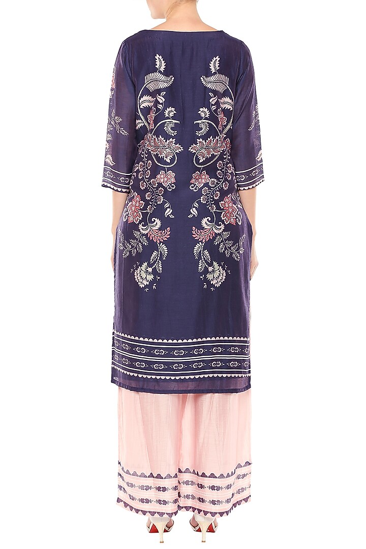 Navy Blue & Pink Printed Kurta With Palazzo Pants by Soup by Sougat Paul at Pernia's Pop Up Shop
