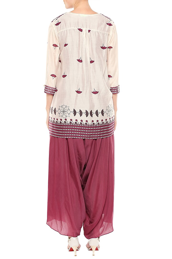 Off White & Maroon Printed Jumpsuit With Jacket by Soup by Sougat Paul at Pernia's Pop Up Shop