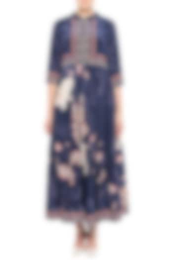 Navy Blue Printed Maxi Dress by Soup by Sougat Paul