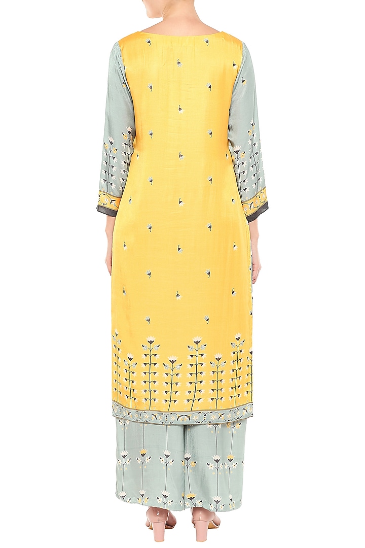 Yellow & Blue Printed Kurta With Palazzo Pants by Soup by Sougat Paul at Pernia's Pop Up Shop