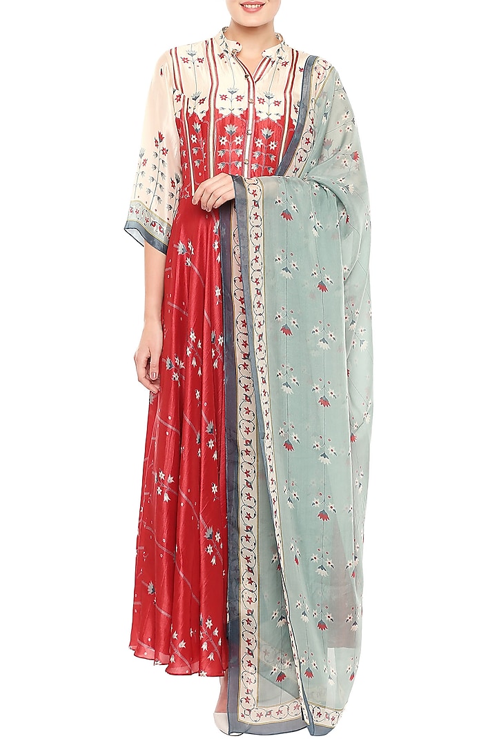 Multi Colored Anarkali Gown With Dupatta by Soup by Sougat Paul