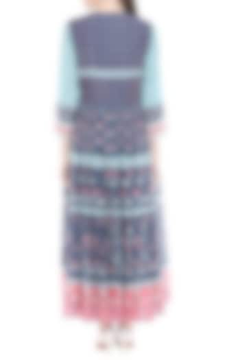 Blue & Pink Printed Maxi Dress by Soup by Sougat Paul