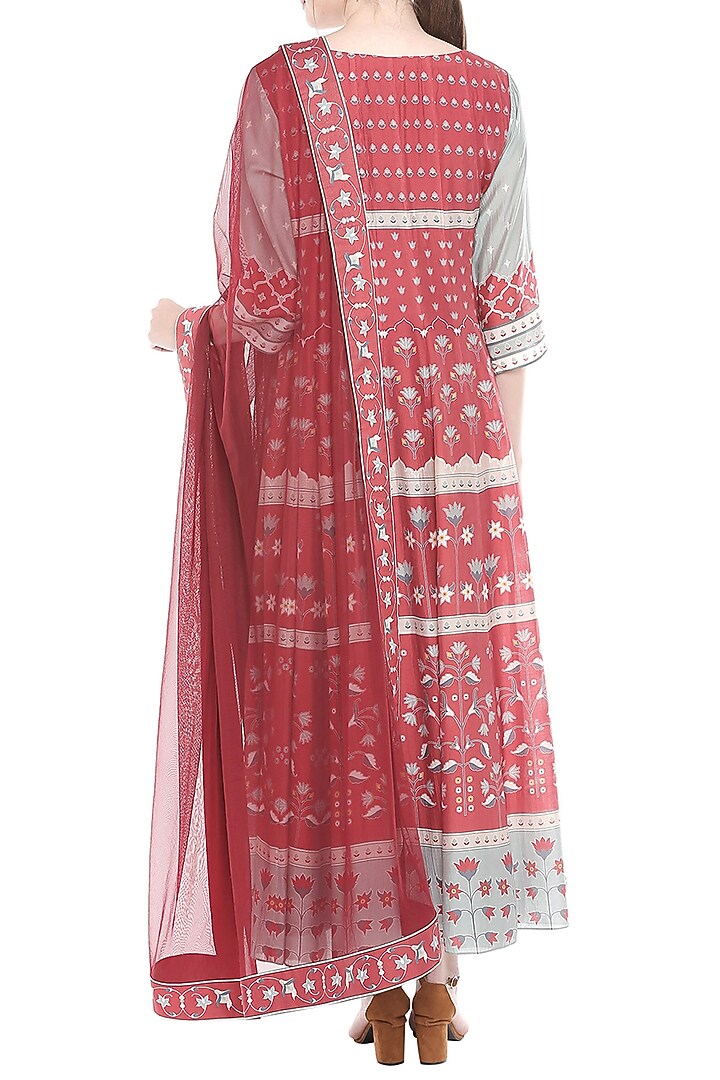 Blue & Red Printed Party Wear Anarkali With Dupatta by Soup by Sougat Paul at Pernia's Pop Up Shop