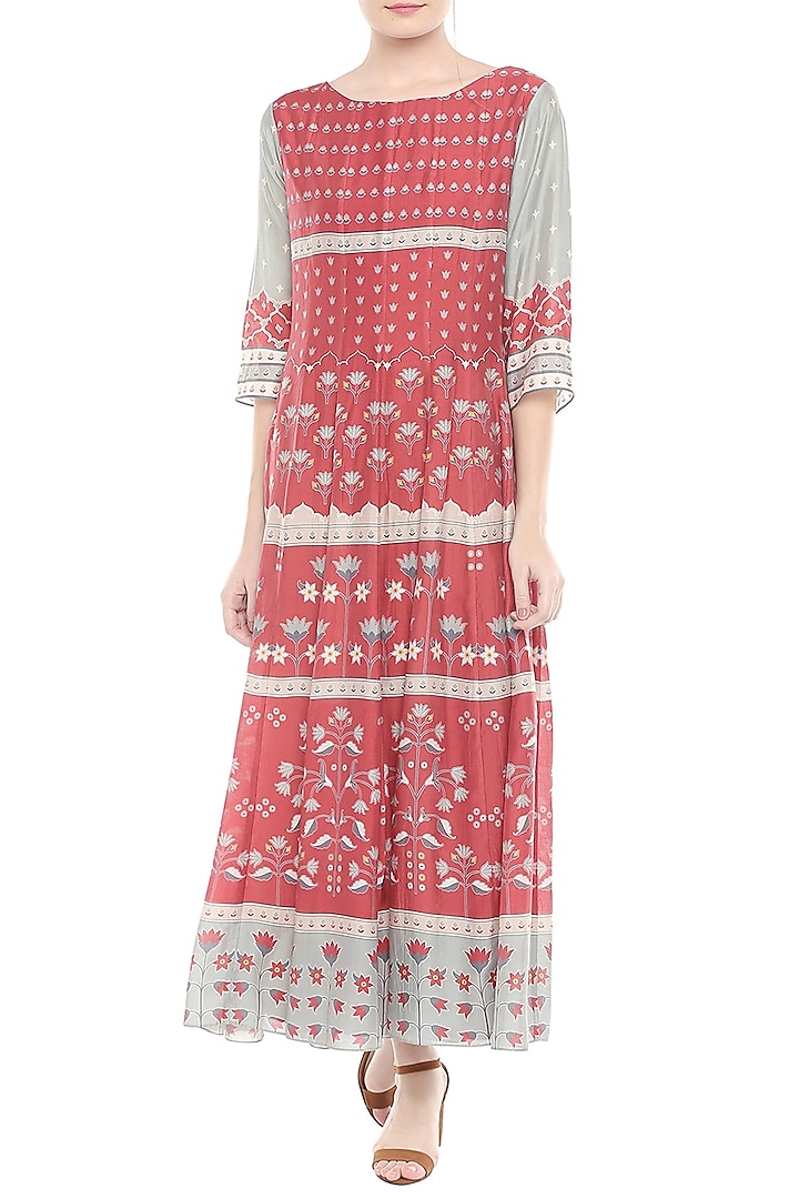 Blue & Red Printed Anarkali With Dupatta by Soup by Sougat Paul