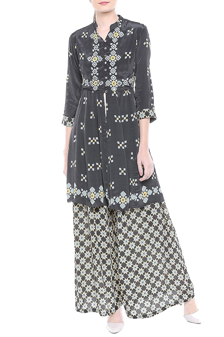 Black Embellished Printed Top With Palazzo Pants by Soup by Sougat Paul at Pernia's Pop Up Shop