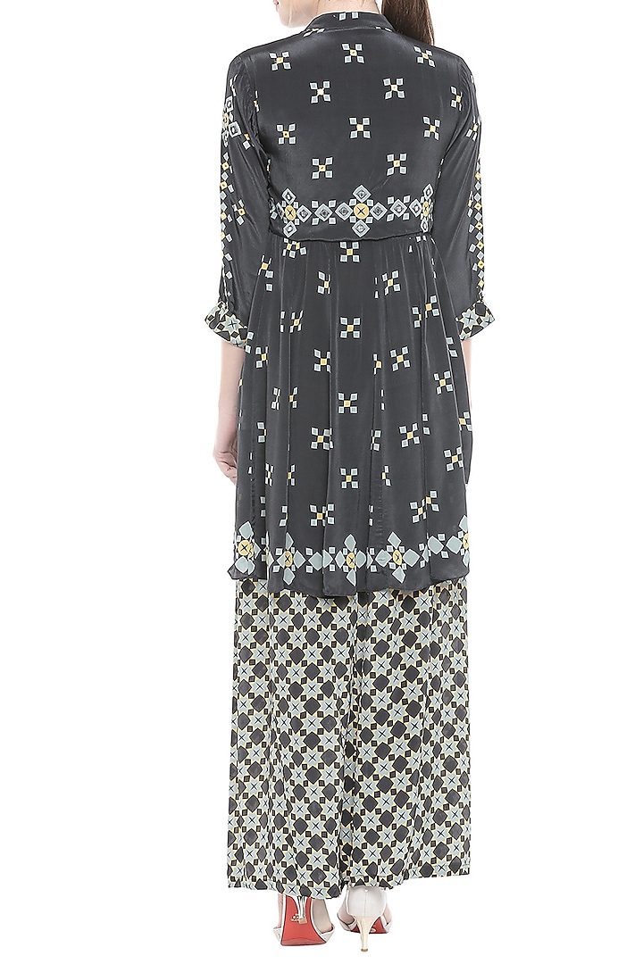 Black Embellished Printed Top With Palazzo Pants by Soup by Sougat Paul