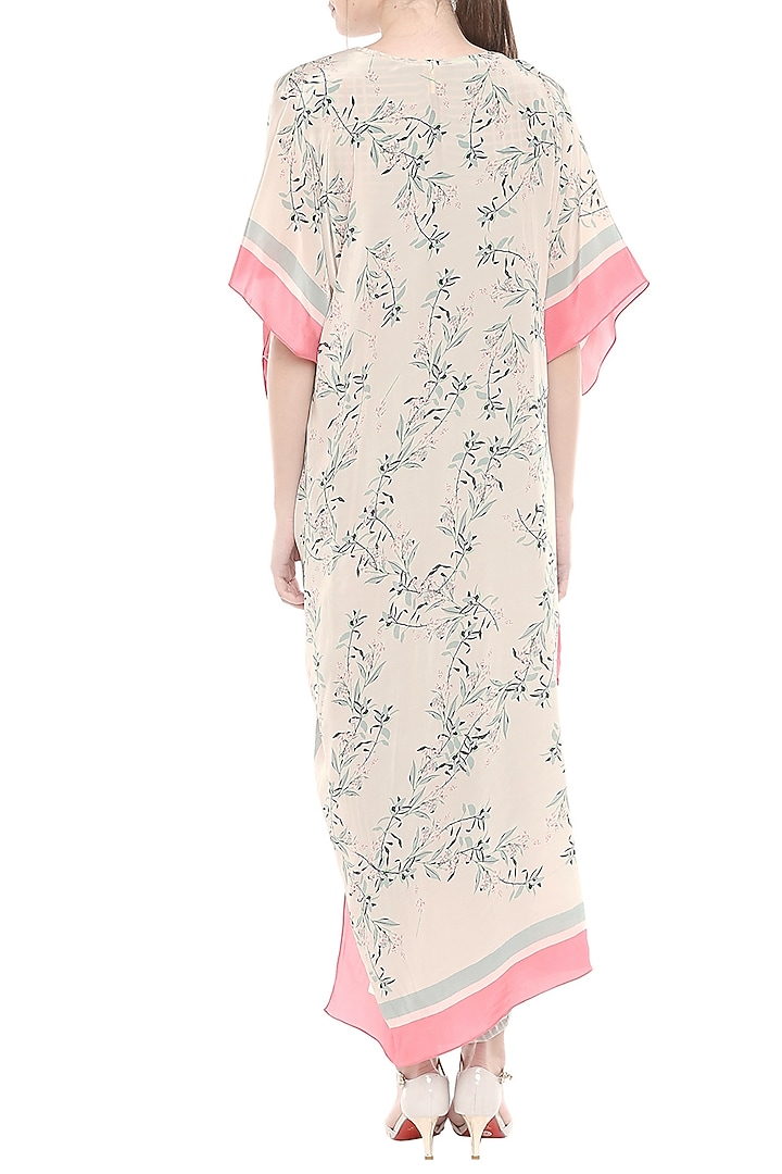 Blue & Pink Printed Draped Vacation Dress With Asymmetric Jacket by Soup by Sougat Paul at Pernia's Pop Up Shop