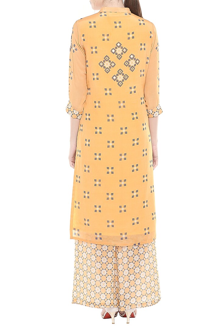 Yellow & Beige Printed Kurta With Palazzo Pants by Soup by Sougat Paul at Pernia's Pop Up Shop