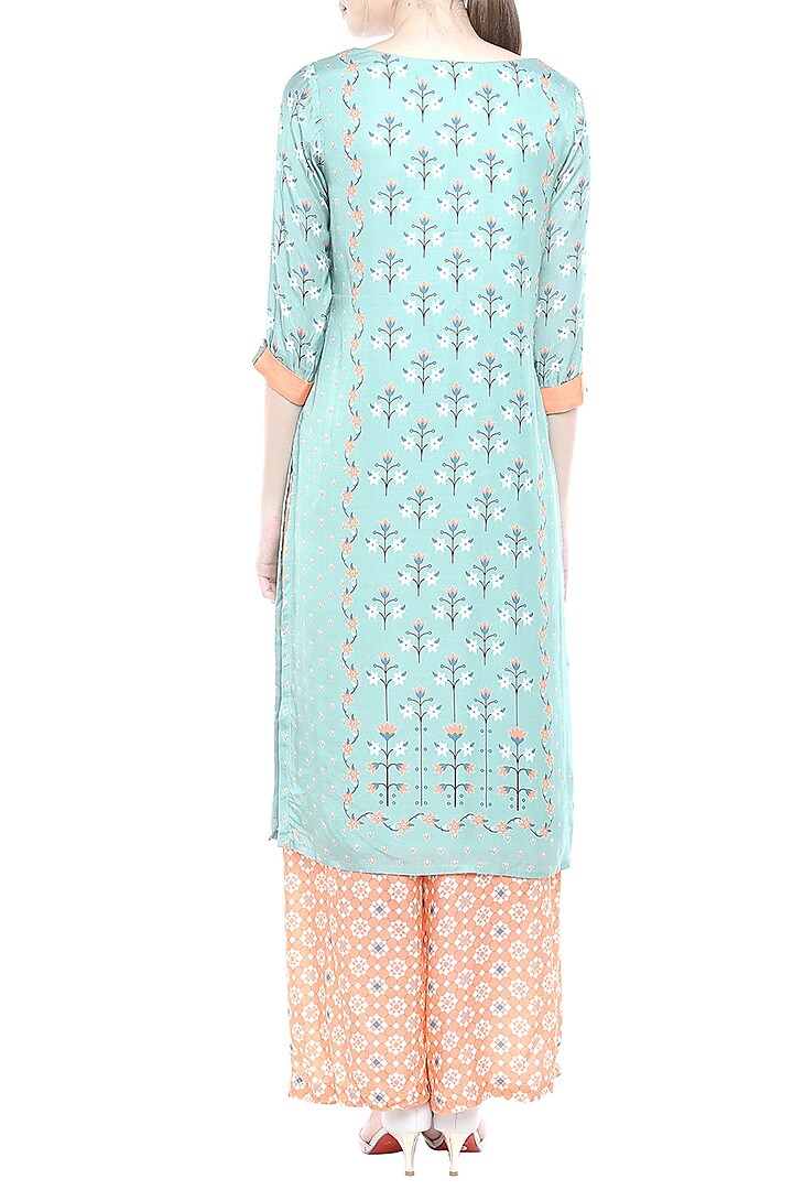 Orange & Blue Printed Kurta With Palazzo Pants by Soup by Sougat Paul at Pernia's Pop Up Shop