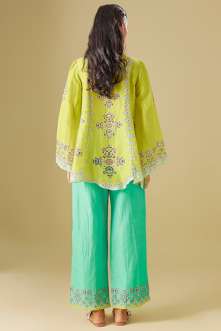 Yellow Linen Hand Embroidered Co-Ord Set by Soup by Sougat Paul at Pernia's Pop Up Shop