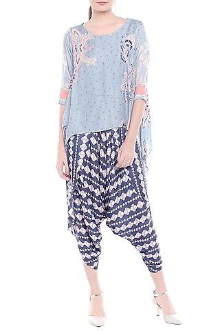 Blue & Off White Printed Dhoti Style Jumpsuit by Soup by Sougat Paul