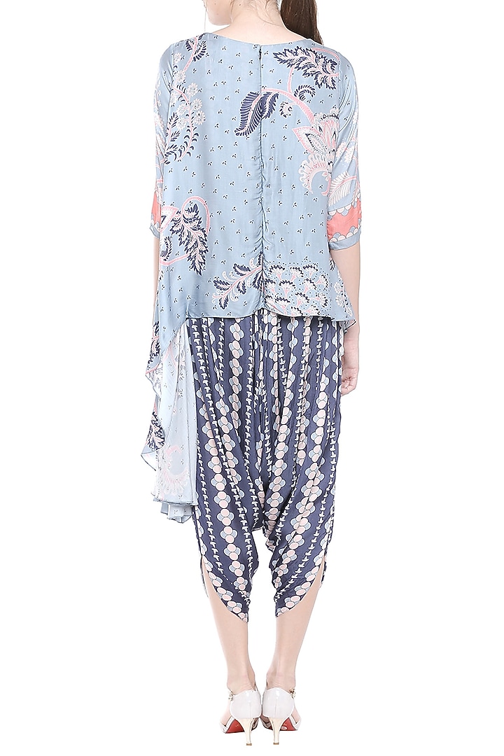 Blue & Off White Printed Dhoti Style Jumpsuit by Soup by Sougat Paul at Pernia's Pop Up Shop