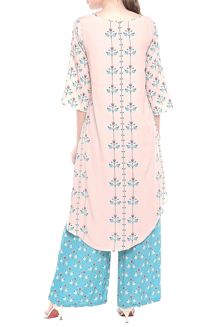 Pink Printed Kurta With Blue Palazzo Pants by Soup by Sougat Paul at Pernia's Pop Up Shop