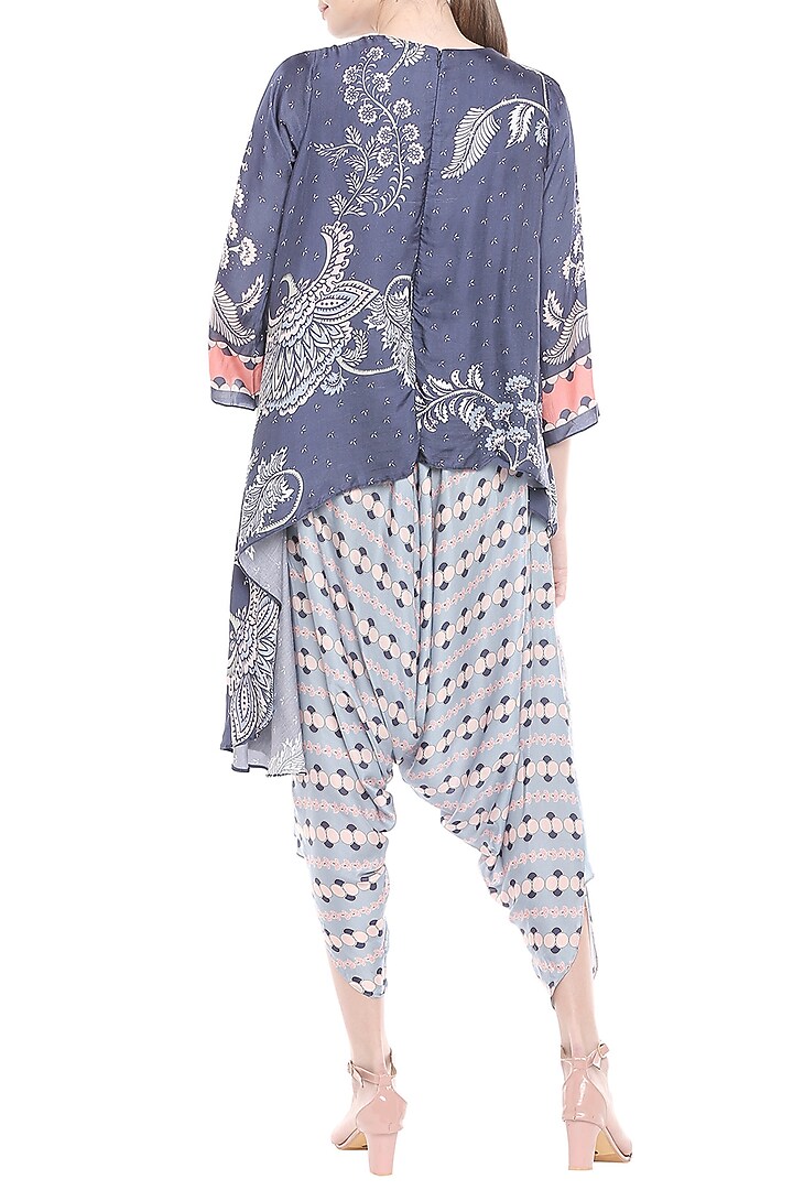 Off White & Blue Printed Dhoti Style Jumpsuit by Soup by Sougat Paul at Pernia's Pop Up Shop