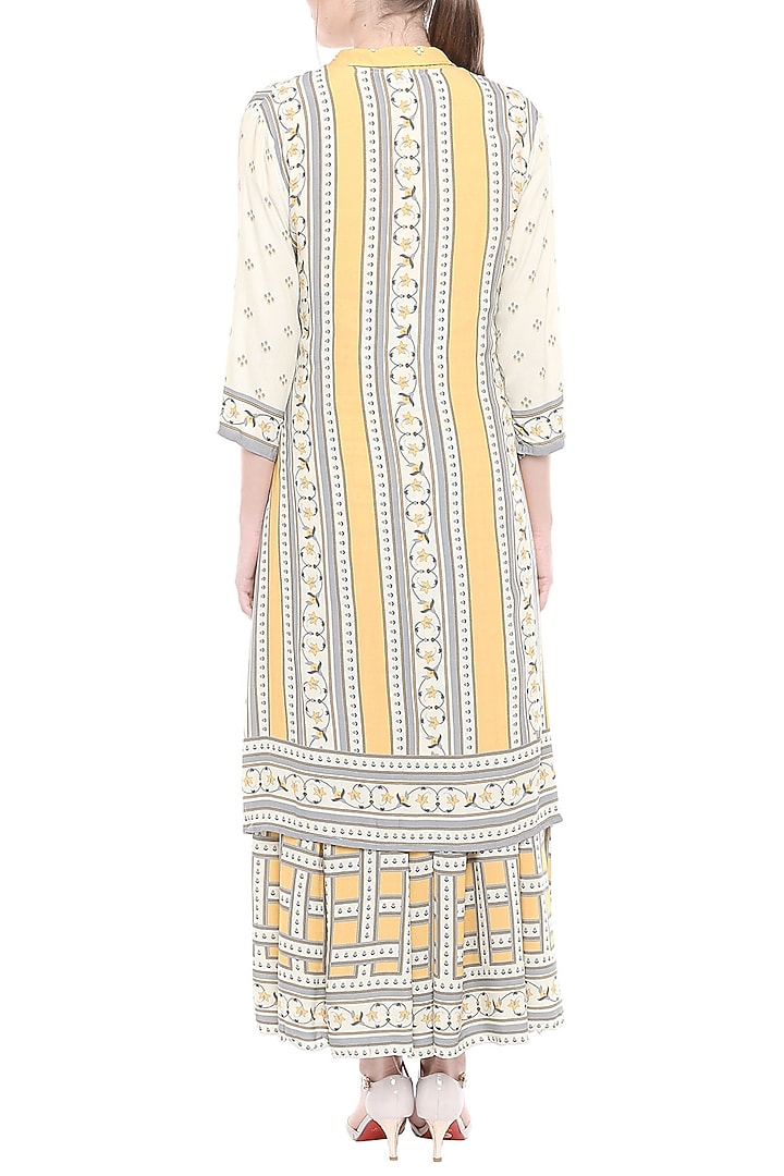 Yellow & Beige Printed Maxi Summer Dress with Jacket by Soup by Sougat Paul at Pernia's Pop Up Shop