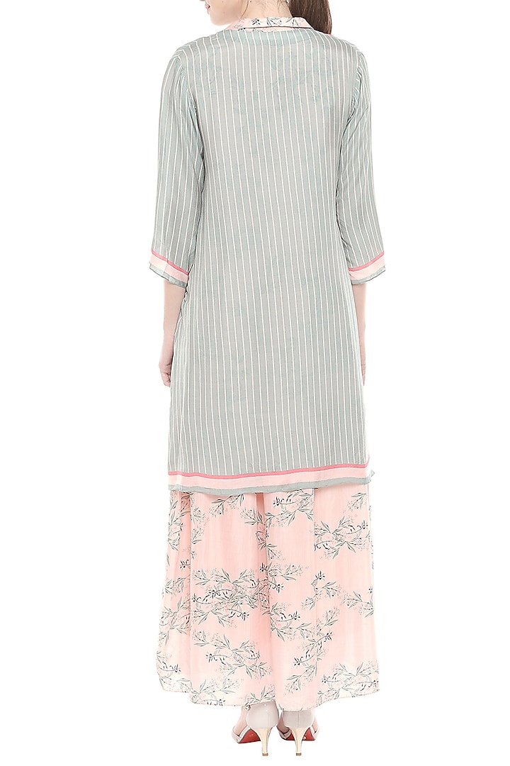 Pink & Blue Printed Maxi Summer Dress With Jacket by Soup by Sougat Paul at Pernia's Pop Up Shop