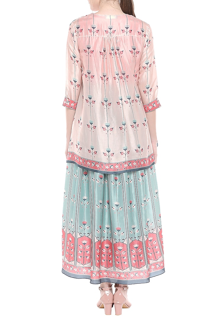 Pink & Blue Printed Maxi Summer Dress With Asymmetrical Jacket by Soup by Sougat Paul at Pernia's Pop Up Shop