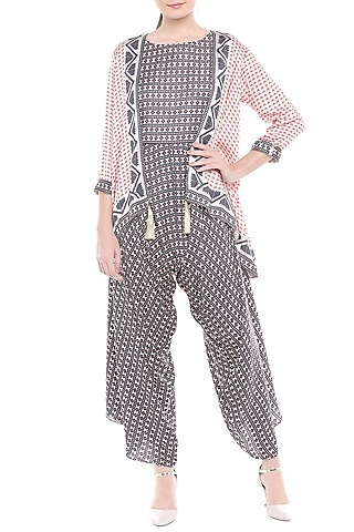 Black & Orange Printed Jumpsuit With Jacket by Soup by Sougat Paul