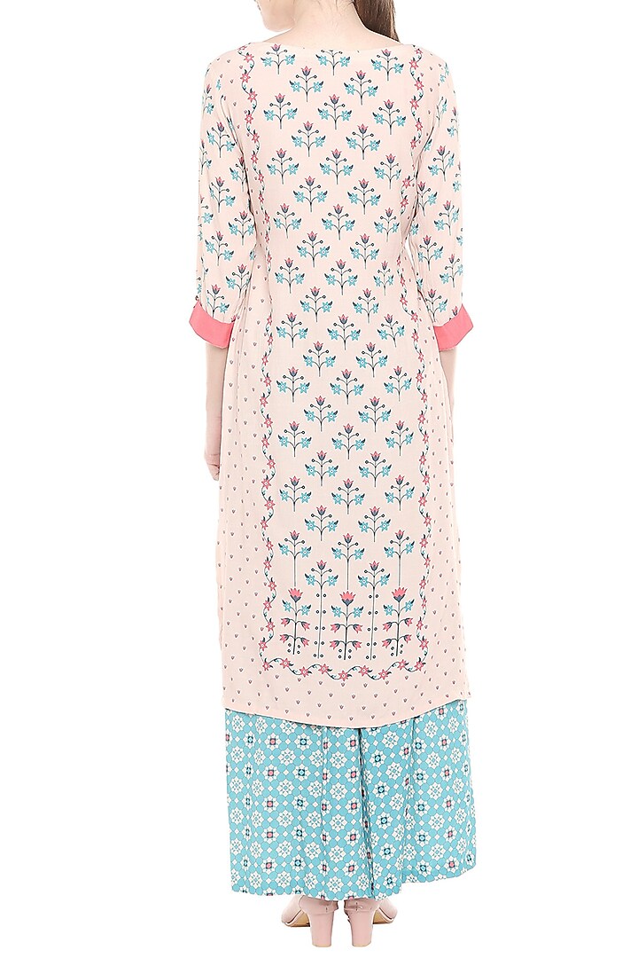 Pink & Blue Printed Kurta With Palazzo Pants by Soup by Sougat Paul at Pernia's Pop Up Shop