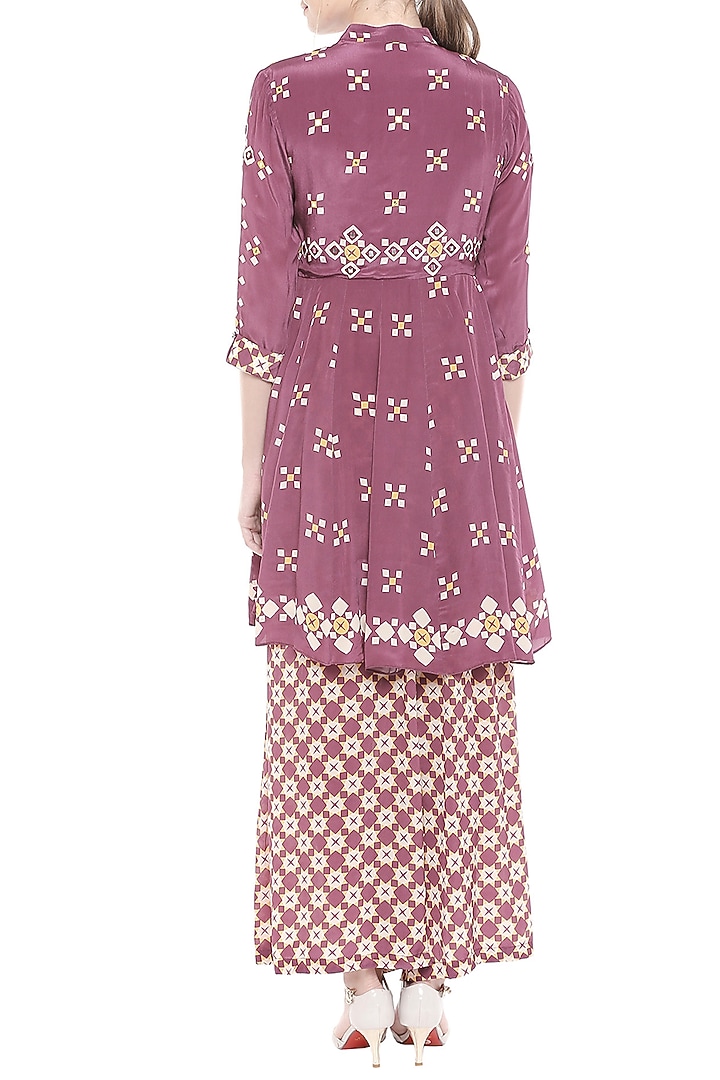 Maroon Embellished Printed Kurta With Palazzo Pants by Soup by Sougat Paul at Pernia's Pop Up Shop
