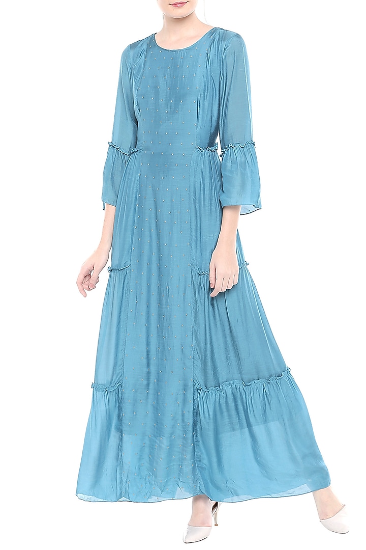 Blue Kurta With Off White Printed Dupatta by Soup by Sougat Paul at Pernia's Pop Up Shop