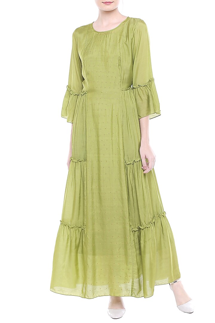 Green Kurta With Off White Printed Dupatta by Soup by Sougat Paul at Pernia's Pop Up Shop