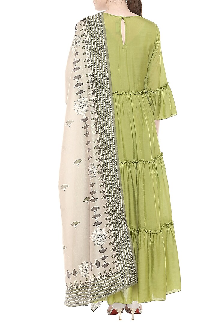 Green Kurta With Off White Printed Dupatta by Soup by Sougat Paul at Pernia's Pop Up Shop