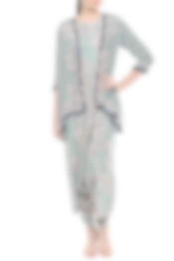 Blue Printed Jumpsuit With Jacket by Soup by Sougat Paul at Pernia's Pop Up Shop
