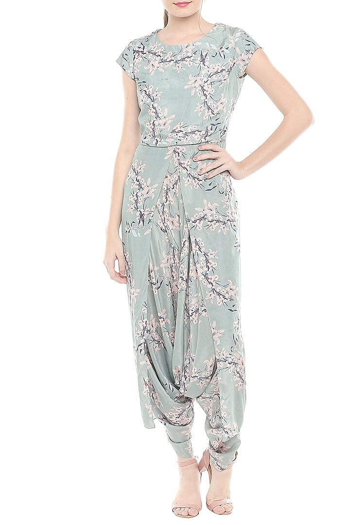 Blue Printed Jumpsuit With Jacket by Soup by Sougat Paul at Pernia's Pop Up Shop