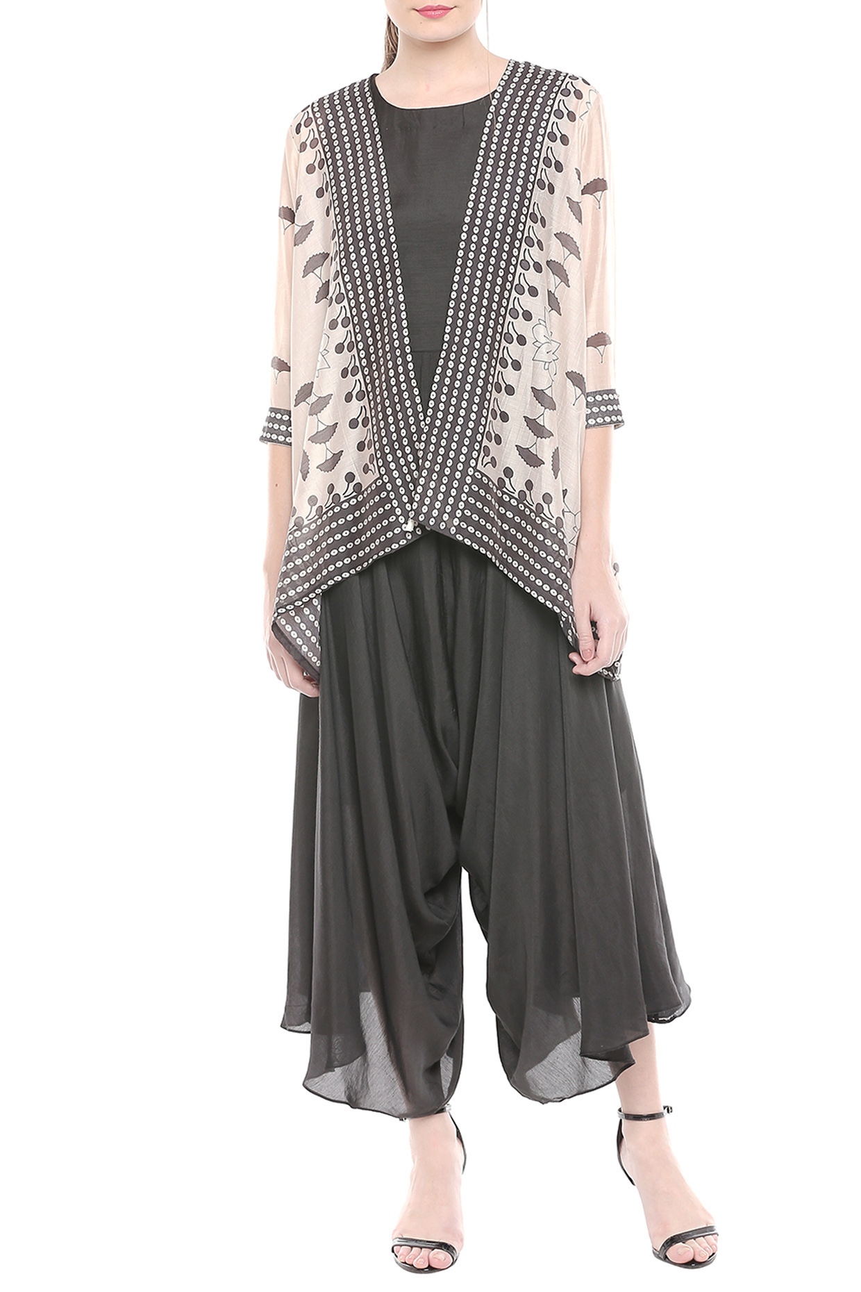 Black & Off White Jumpsuit With Printed Jacket by Soup by Sougat Paul at Pernia's Pop Up Shop