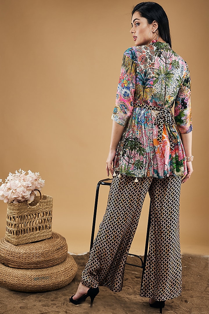 Multi-Colored Malaysian Silk Printed & Embroidered Kurta Set by Soup by Sougat Paul at Pernia's Pop Up Shop
