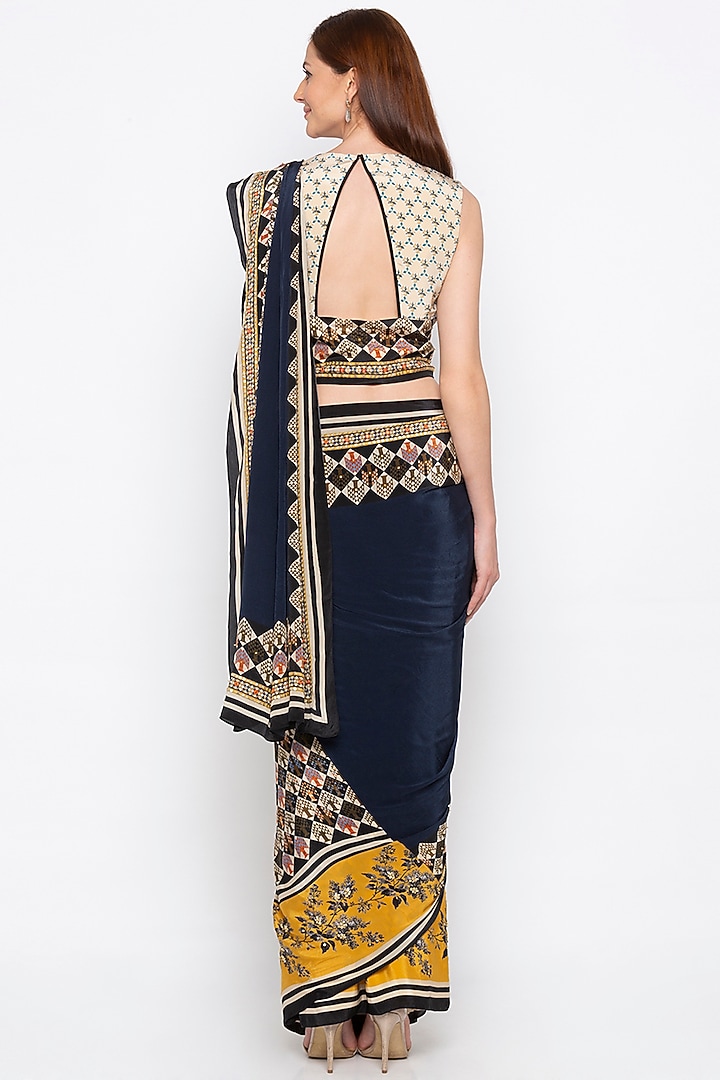 Multi-Colored Crepe Printed & Embroidered Pre-Stitched Party Wear Saree Set by Soup by Sougat Paul at Pernia's Pop Up Shop