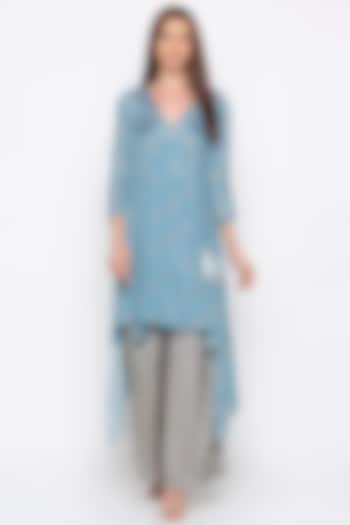 Powder Blue Embroidered Kurta With Printed Palazzo Pants by Soup by Sougat Paul