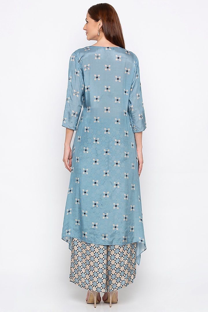 Powder Blue Embroidered Kurta With Printed Palazzo Pants by Soup by Sougat Paul at Pernia's Pop Up Shop