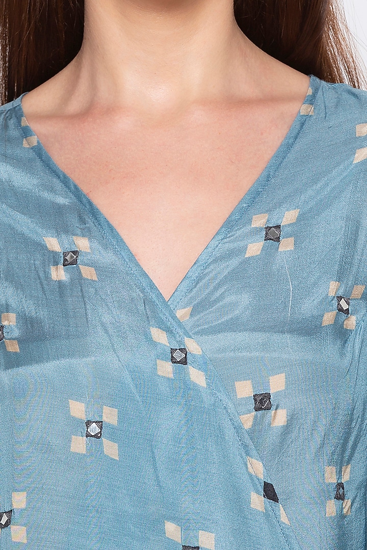 Powder Blue Embroidered Kurta With Printed Palazzo Pants by Soup by Sougat Paul at Pernia's Pop Up Shop