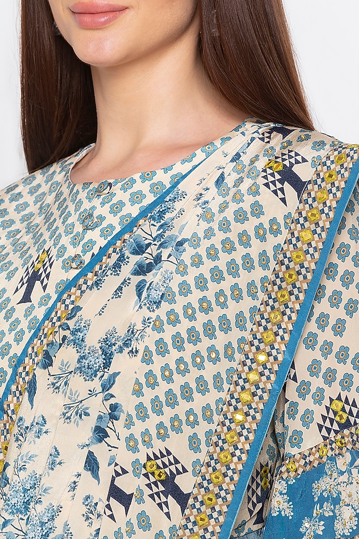 Blue & Off White Embroidered Pre-Stitched Party Wear Saree Set by Soup by Sougat Paul at Pernia's Pop Up Shop
