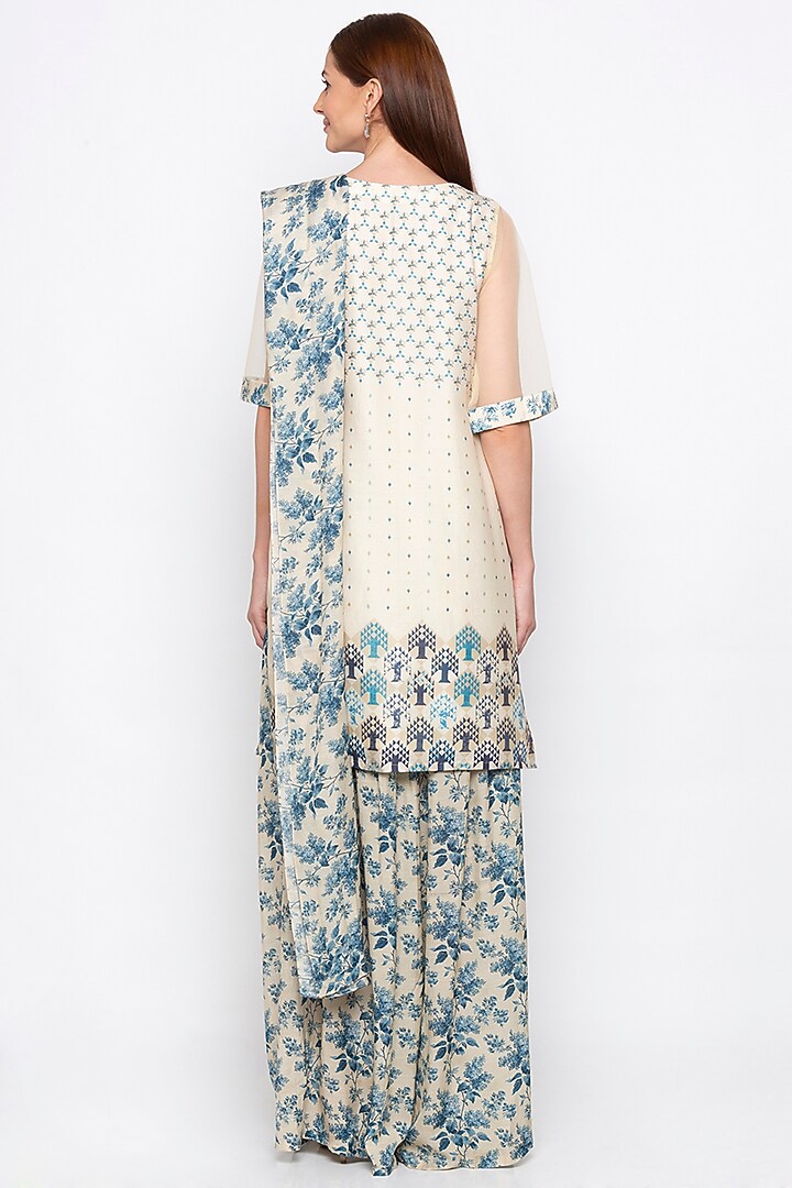 Blue & Off White Embroidered Printed Kurta Set by Soup by Sougat Paul at Pernia's Pop Up Shop