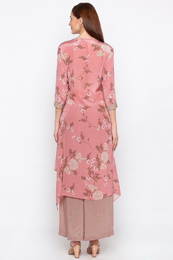Pink Embroidered High-Low Kurta With Printed Palazzo Pants by Soup by Sougat Paul at Pernia's Pop Up Shop
