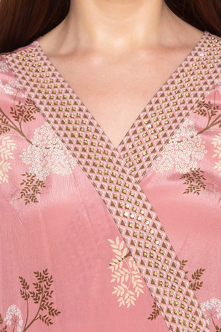 Pink Embroidered High-Low Kurta With Printed Palazzo Pants by Soup by Sougat Paul at Pernia's Pop Up Shop