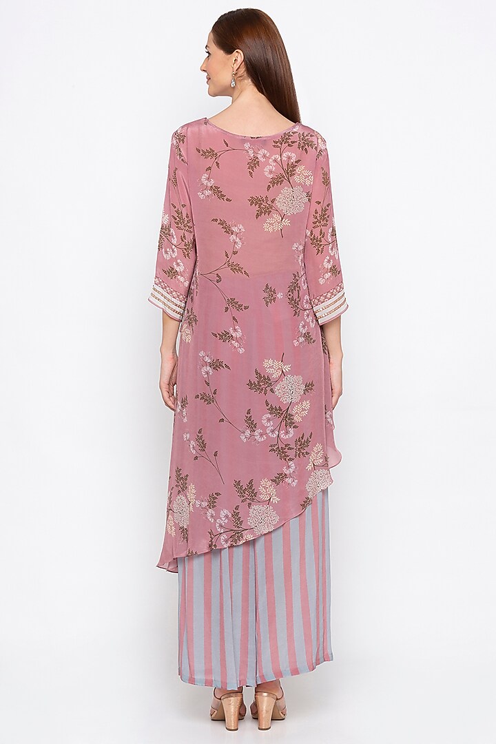 Pink Printed Kurta With Striped Palazzo Pants by Soup by Sougat Paul at Pernia's Pop Up Shop
