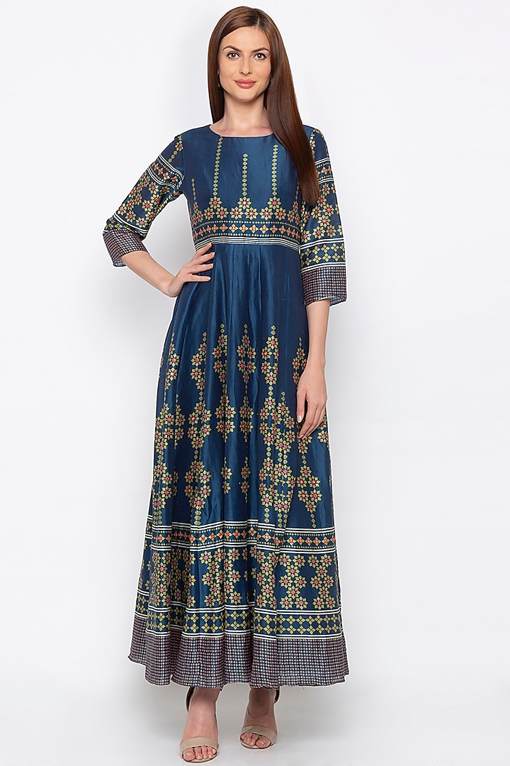 Blue Printed & Embroidered Anarkali Design by Soup by Sougat Paul at ...