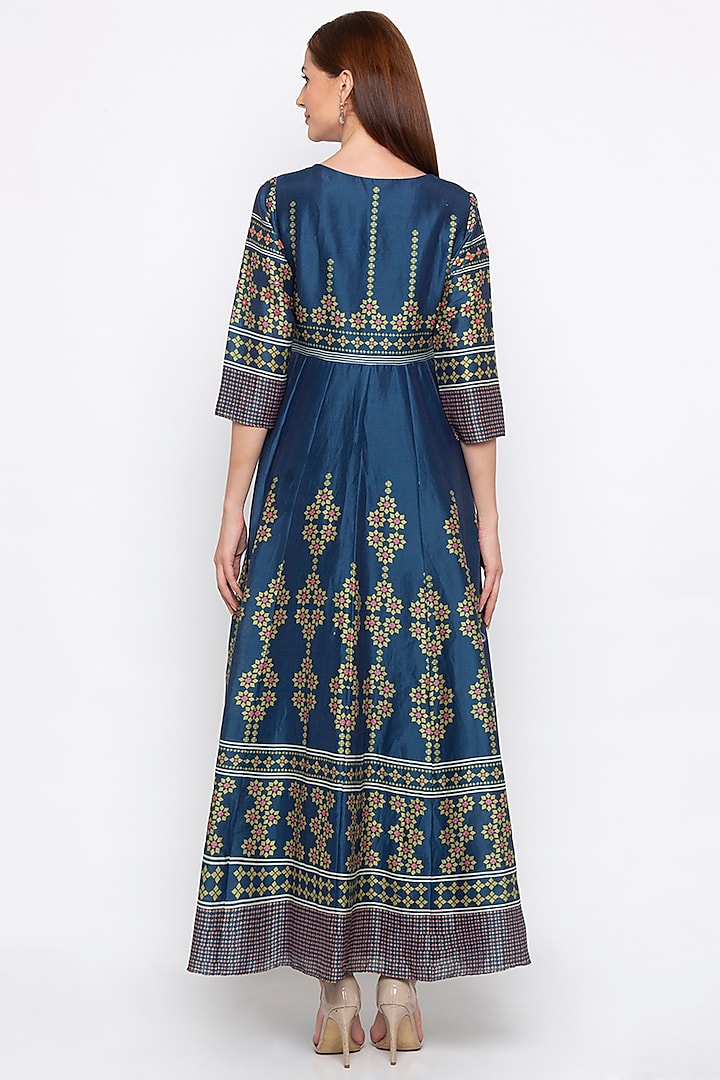 Blue Printed & Embroidered Anarkali by Soup by Sougat Paul at Pernia's Pop Up Shop