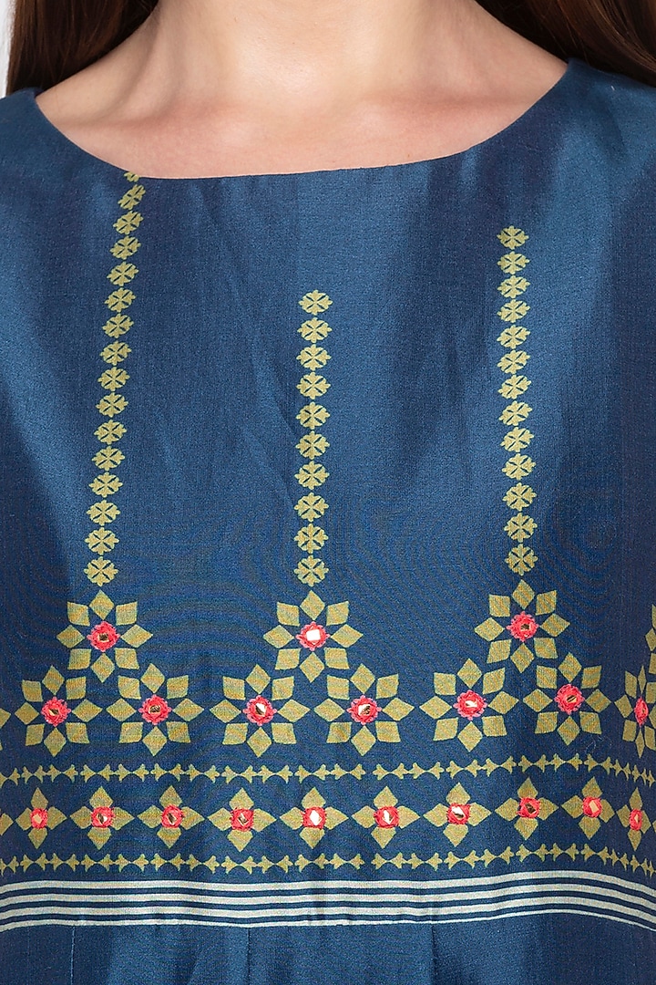 Blue Printed & Embroidered Anarkali by Soup by Sougat Paul at Pernia's Pop Up Shop