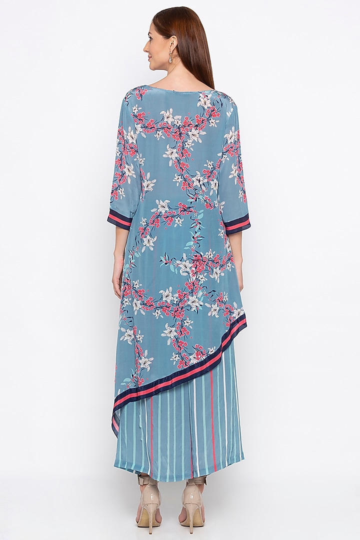 Pink Printed & Embroidered Kurta With Striped Palazzo Pants by Soup by Sougat Paul at Pernia's Pop Up Shop