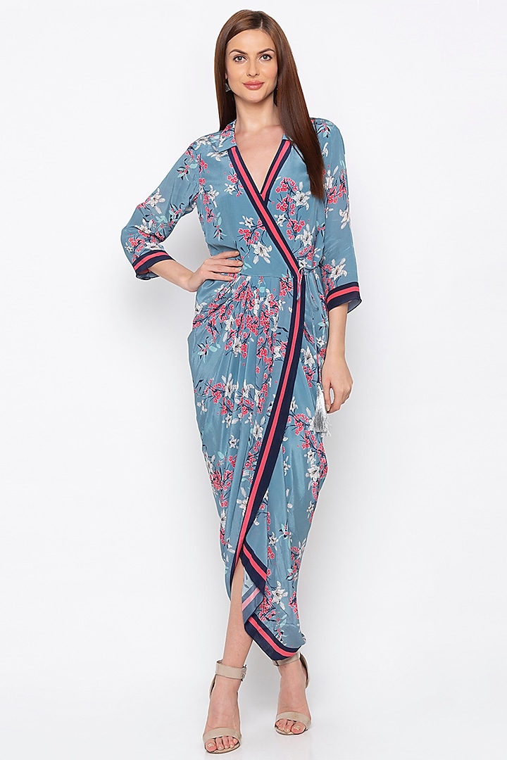 Multi Colored Embroidered & Printed Wrap Dress by Soup by Sougat Paul